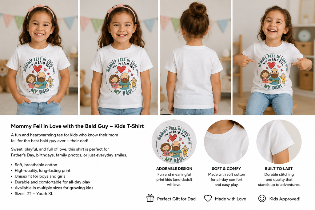 Mommy Fell in Love with the Bald Guy... My Dad! – Kids Graphic T-Shirt